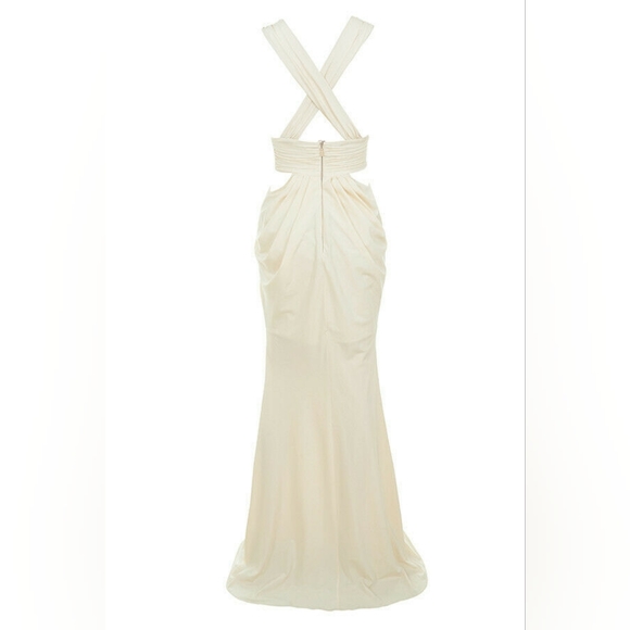 House of CB 'Majolica' Cream Cross Back Drape Maxi Dress /Size L-US 8-10 - Picture 4 of 5